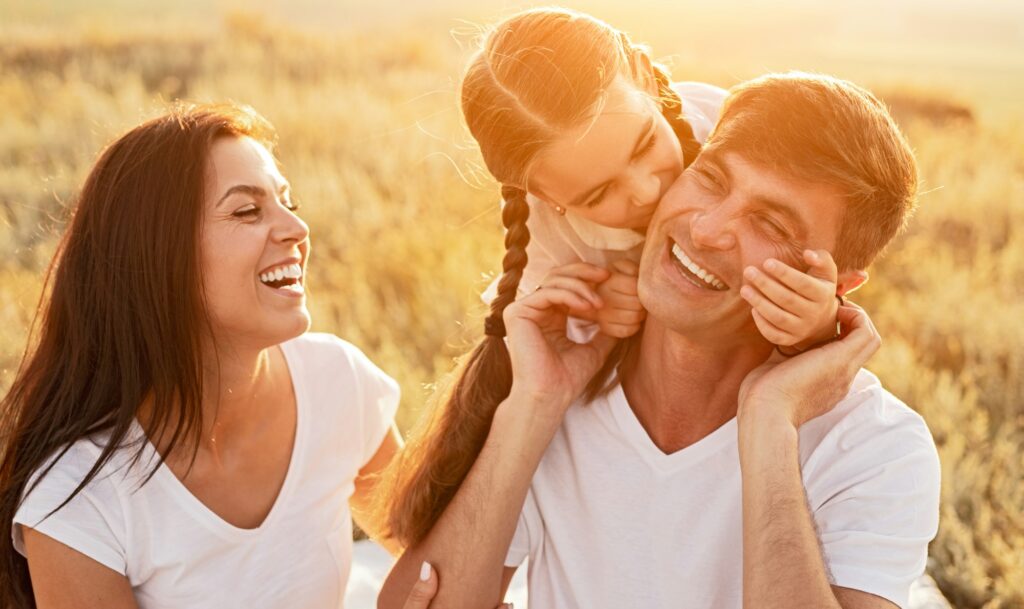 Happy family spending time in nature